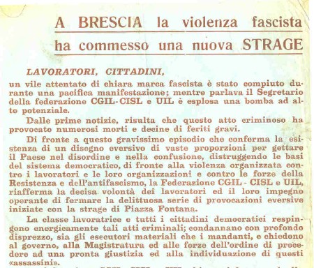 volantino sindacti brindisi strage Brescia
